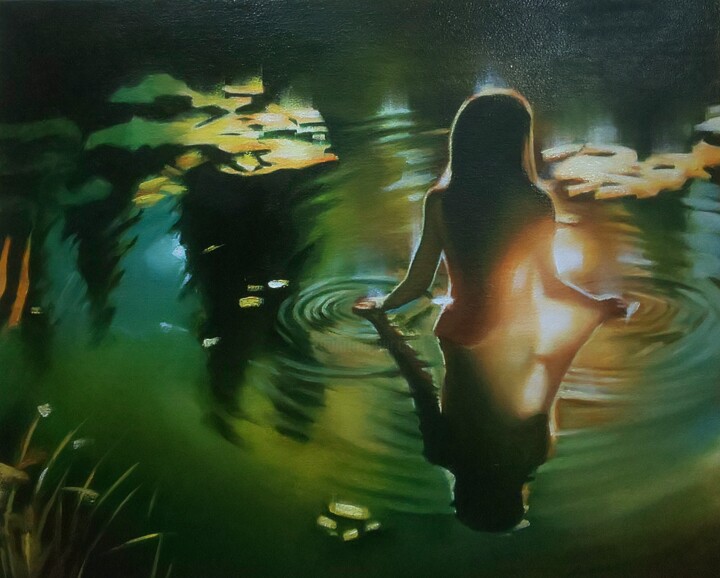 Painting titled "Women and silence" by Ujang Ismail, Original Artwork, Oil Mounted on Wood Stretcher frame