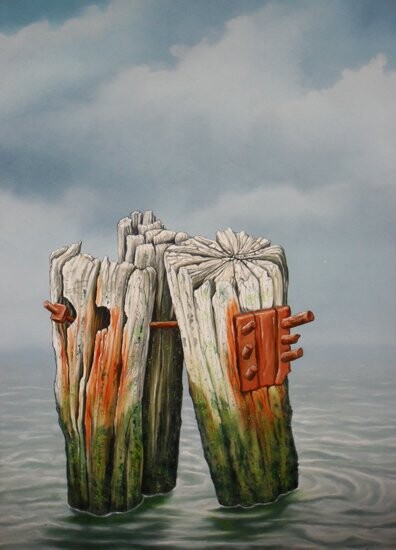 Peinture intitulée "moorings" par Uko Post, Œuvre d'art originale, Autre