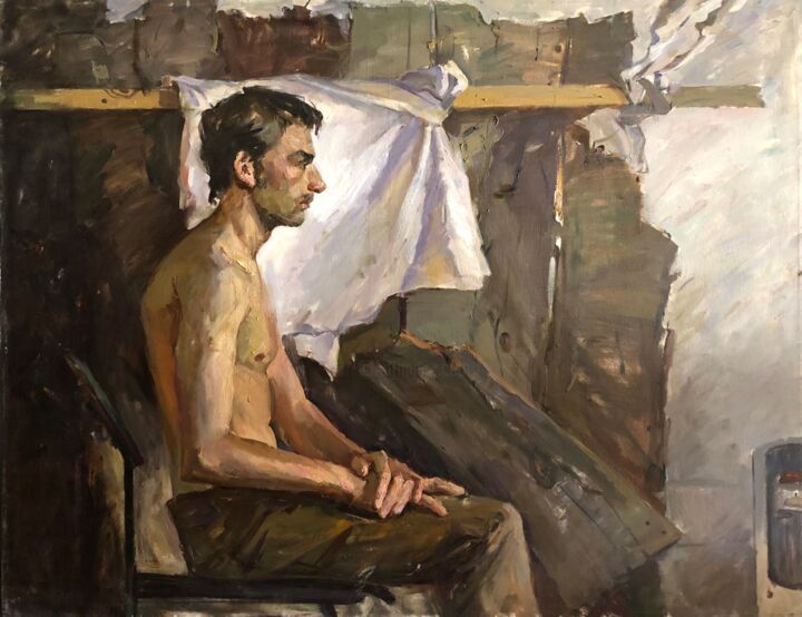Pintura titulada "“male nude torso”" por Uktam Isirgapov, Obra de arte original, Oleo