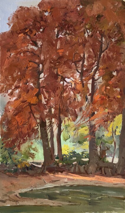 Картина под названием "“Among the trees”" - Uktam Isirgapov, Подлинное произведение искусства, Масло