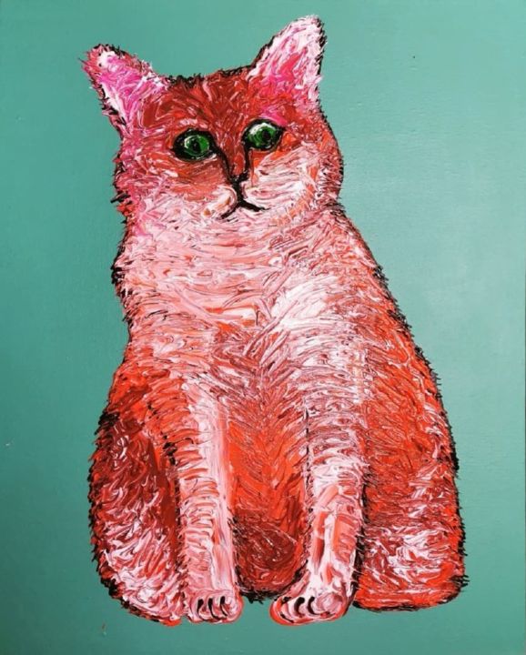 Painting titled "Cat art. Modern art…" by Uliana Veretennikova, Original Artwork, Acrylic Mounted on Wood Stretcher frame