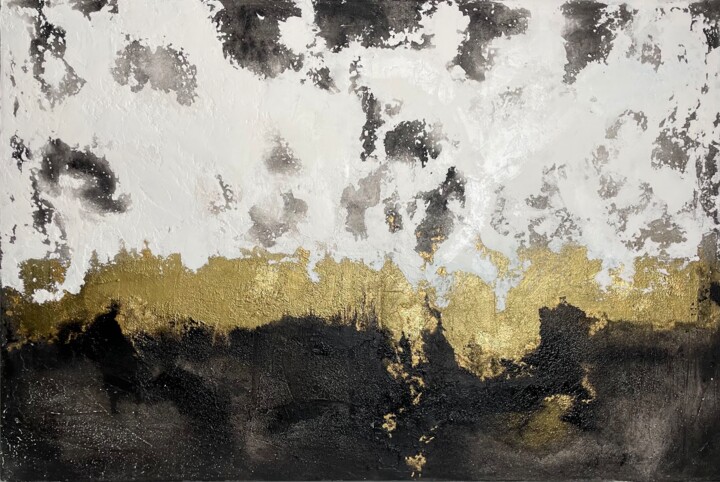 Картина под названием "Golden textured met…" - Uladzislava Korsak, Подлинное произведение искусства, Акрил