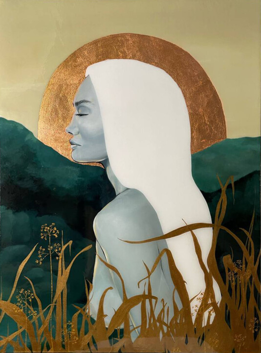 Картина под названием "Woman painting-  Ac…" - Uladzislava Korsak, Подлинное произведение искусства, Акрил