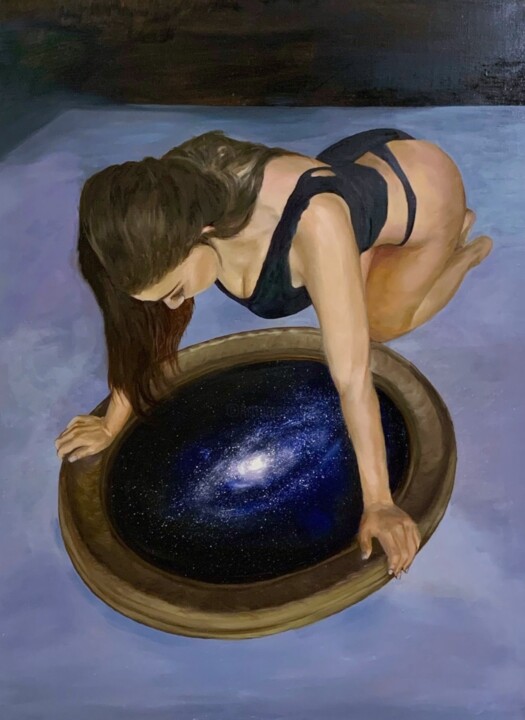 Картина под названием "женщина смотрит в о…" - Юлия Ламзина (Julia Roelova), Подлинное произведение искусства, Масло