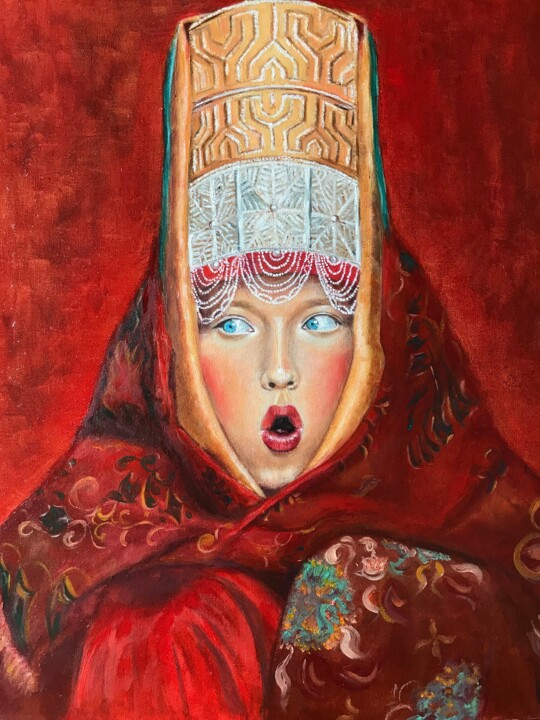 Malerei mit dem Titel "Барыня" von Iuliia Mask (Jpmusk), Original-Kunstwerk, Öl