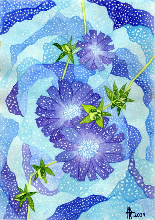 Pintura titulada "Chicory flower" por Ulia Nagornaa, Obra de arte original, Acuarela