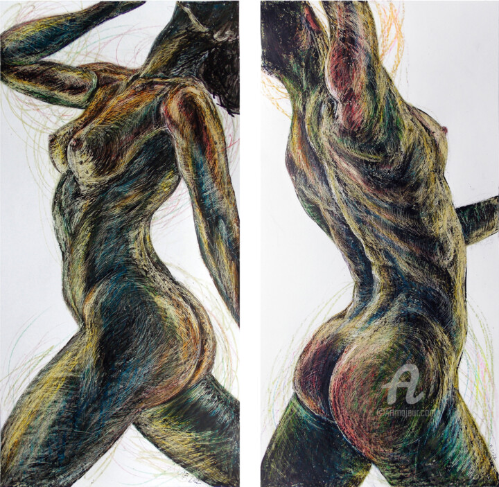 Desenho intitulada "Dance(diptych)" por Uliana Balan, Obras de arte originais, Lápis