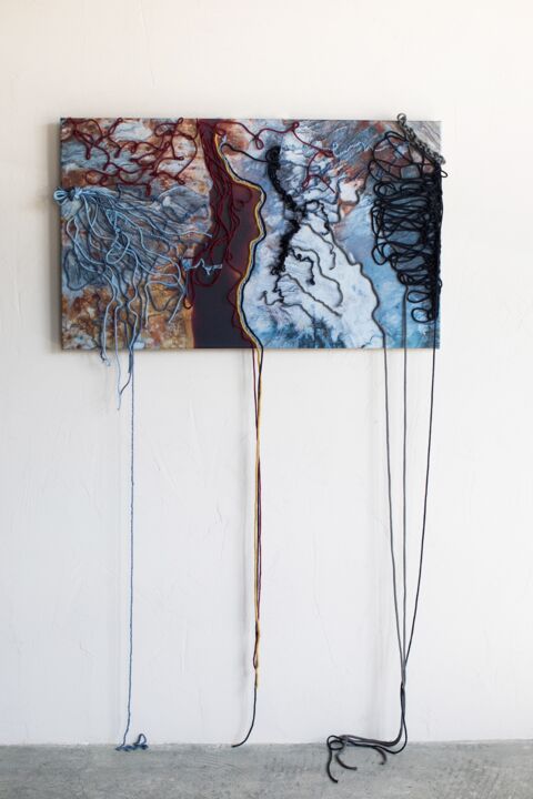 Textile Art titled "Copper rivers" by Uliana Rozina, Original Artwork, Thread