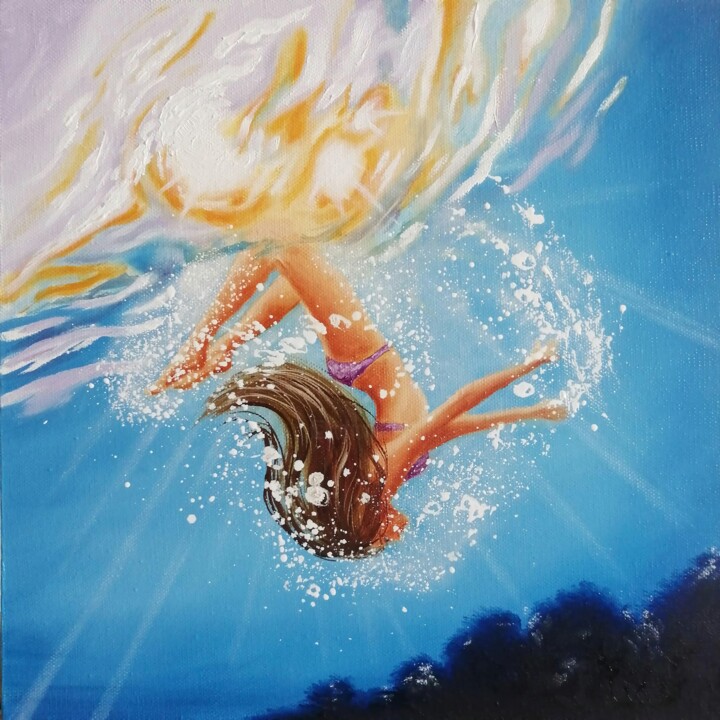 Картина под названием "Tricks in the sea" - Uliana Titova, Подлинное произведение искусства, Масло Установлен на Деревянная…