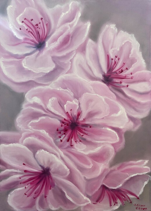 Painting titled "Pink magic" by Uliana Titova, Original Artwork, Oil Mounted on Wood Stretcher frame