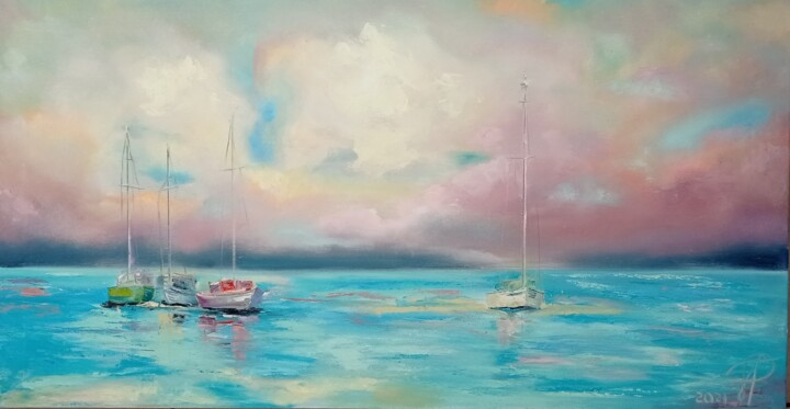 Painting titled "Boat trip" by Julianna Tulinova, Original Artwork, Oil