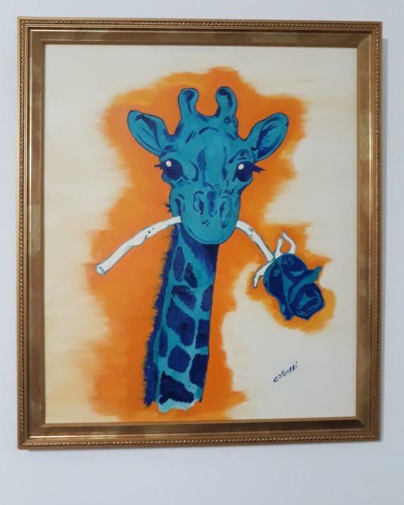 Pintura intitulada "Blue Giraffe" por Ulisses Cobucci, Obras de arte originais, Óleo