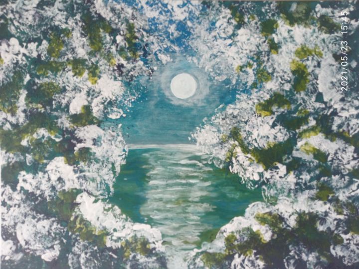 Картина под названием "Moon" - Juliya Alexandrova, Подлинное произведение искусства, Акрил