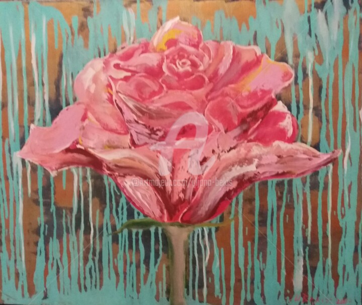 Painting titled "La rose" by Uljana Bekis, Original Artwork, Oil