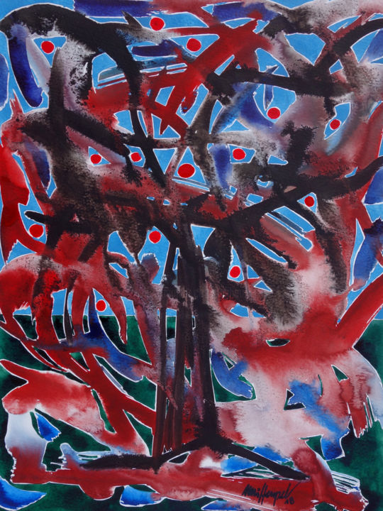 Peinture intitulée "Mein Orangenbaum" par Ulli Heupel, Œuvre d'art originale, Encre
