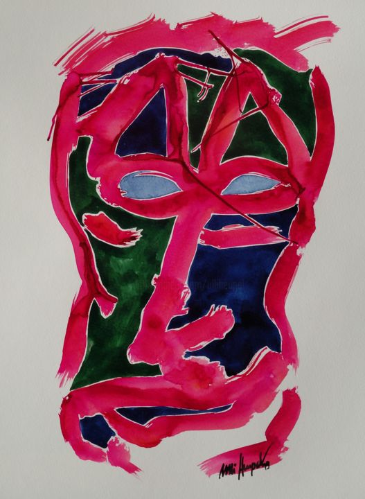 Malerei mit dem Titel "Maske 1-19" von Ulli Heupel, Original-Kunstwerk, Aquarell