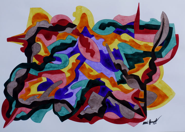 Malerei mit dem Titel "Ohne Titel 114" von Ulli Heupel, Original-Kunstwerk, Aquarell