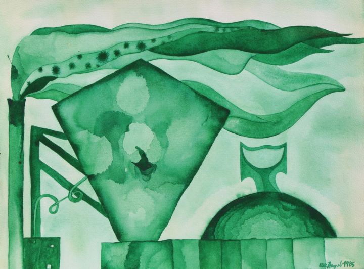 Картина под названием "Red And Green II" - Ulli Heupel, Подлинное произведение искусства, Масло