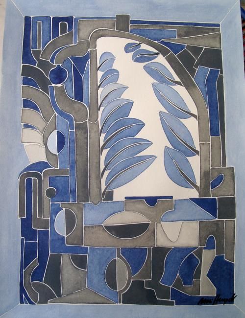 Malerei mit dem Titel "Blue Leaves" von Ulli Heupel, Original-Kunstwerk, Öl