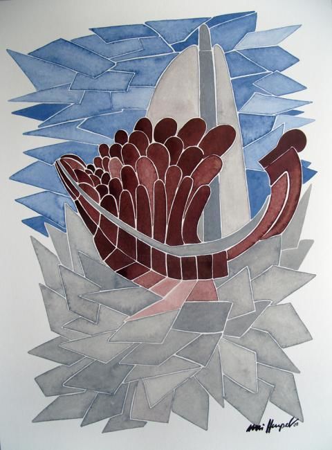 Painting titled "Boat People" by Ulli Heupel, Original Artwork, Oil