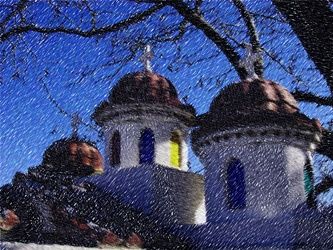Digital Arts titled "Kirche auf Kreta" by Ulli Heupel, Original Artwork, Digital Painting