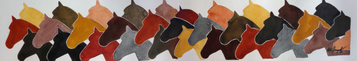 Painting titled "Horses I" by Ulli Heupel, Original Artwork, Watercolor