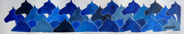 Schilderij getiteld "Horses II" door Ulli Heupel, Origineel Kunstwerk, Aquarel