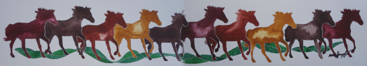 Painting titled "Horses VI" by Ulli Heupel, Original Artwork, Watercolor