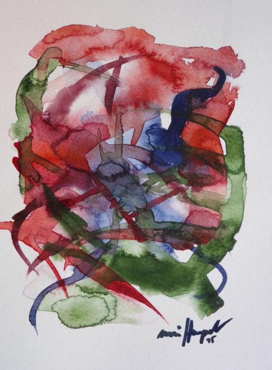 Painting titled "Plötzlich I" by Ulli Heupel, Original Artwork, Watercolor