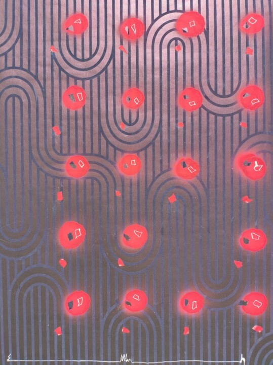 Peinture intitulée "Points rose sur mur…" par Eric Ullrich, Œuvre d'art originale, Bombe aérosol