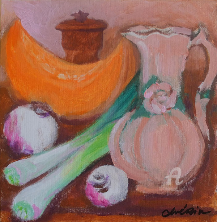 Painting titled "Nature Morte à La C…" by Laurent Guérin, Original Artwork, Acrylic Mounted on Wood Stretcher frame