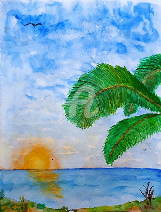 Malerei mit dem Titel "Sommerträume" von Ulrike Kröll, Original-Kunstwerk, Aquarell