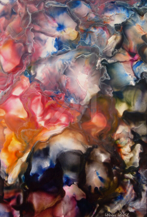 Painting titled "Hortensien-Blüten" by Ulrike Kröll, Original Art, Encaustic