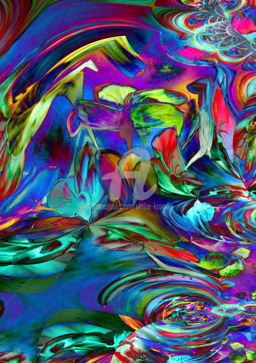 Digitale Kunst mit dem Titel "Gewässer der Blüten" von Ulrike Kröll, Original-Kunstwerk, Digitale Malerei