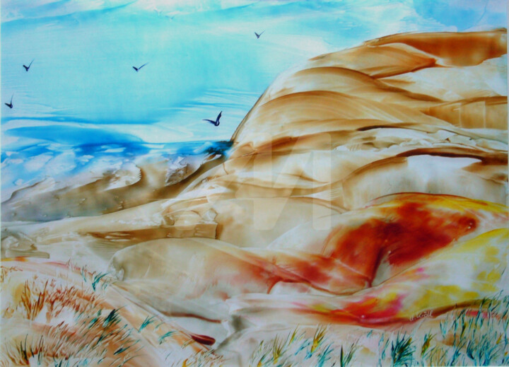 Painting titled "Dünenlandschaft" by Ulrike Kröll, Original Artwork, Encaustic