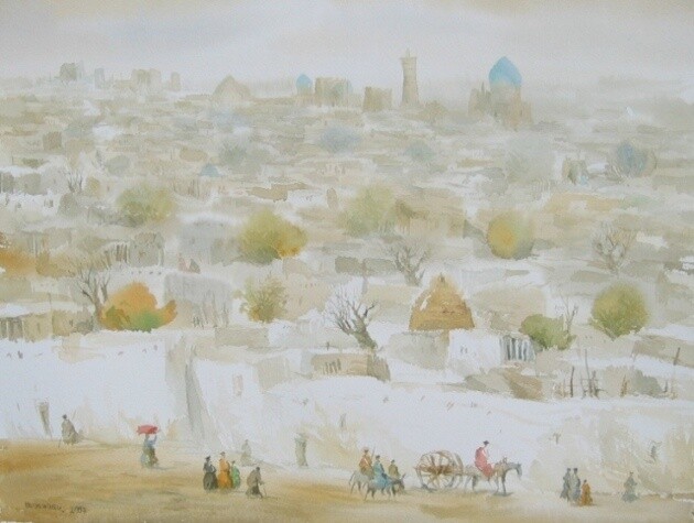 Картина под названием "Панорама старого го…" - Ulugbek Mukhamedov, Подлинное произведение искусства