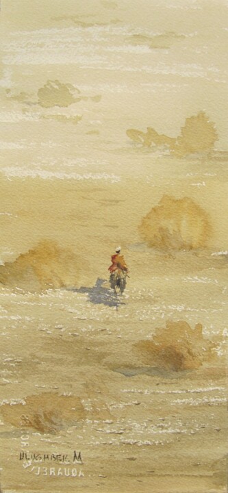 Painting titled "Rider in the desert" by Ulugbek Mukhamedov, Original Artwork, Oil