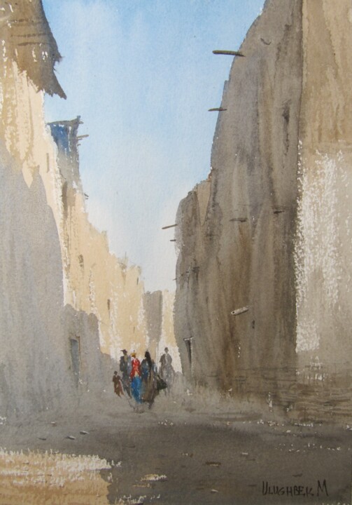 Malarstwo zatytułowany „Old street in Bukha…” autorstwa Ulugbek Mukhamedov, Oryginalna praca, Olej