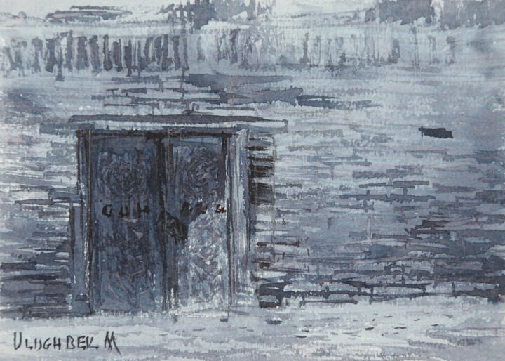 Schilderij getiteld "Old gate of the old…" door Ulugbek Mukhamedov, Origineel Kunstwerk, Aquarel