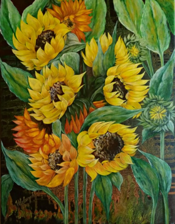 Painting titled "Fiori Girasoli" by Ulyana Holevych, Original Artwork, Oil