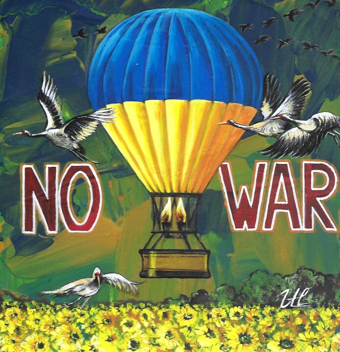 Painting titled "NO alla Guerra!" by Ulyana Holevych, Original Artwork, Acrylic Mounted on Cardboard