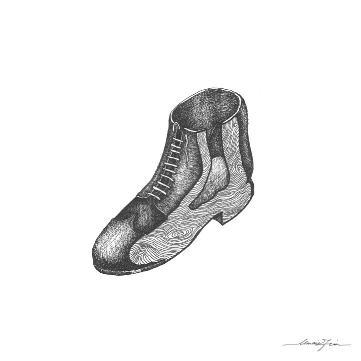 Tekening getiteld "A useless shoe." door Umair Zia, Origineel Kunstwerk, Inkt