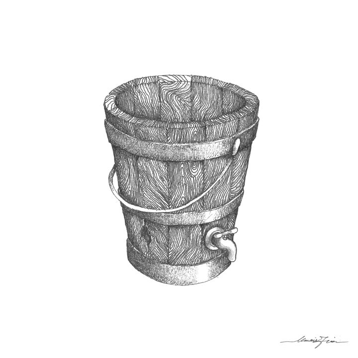 Drawing titled "A useless water buc…" by Umair Zia, Original Artwork, Ink