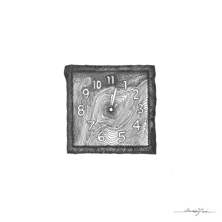 Tekening getiteld "A useless clock." door Umair Zia, Origineel Kunstwerk, Inkt