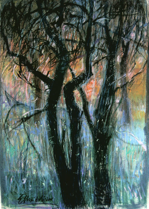 Painting titled "Drzewa III | Tree I…" by Edward Umiński, Original Artwork, Pastel