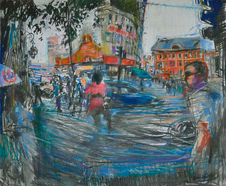 Картина под названием "Londyńska ulica 01…" - Edward Umiński, Подлинное произведение искусства, Пастель