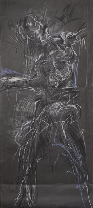 Drawing titled "Jestem | I am" by Edward Umiński, Original Artwork, Charcoal