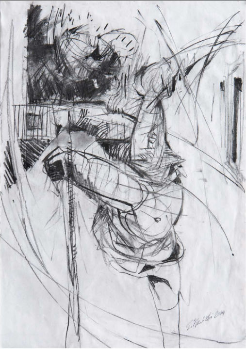 Drawing titled "Fantom - Przekrocze…" by Edward Umiński, Original Artwork, Charcoal