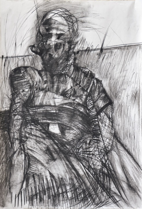 Drawing titled "Postać siedząca | A…" by Edward Umiński, Original Artwork, Charcoal