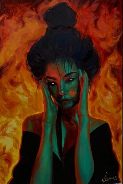 Painting titled "Fire girl" by Iana Zavorzaeva, Original Artwork, Acrylic